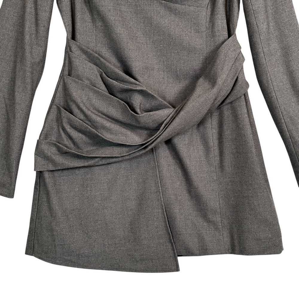 Karen Millen Mini Dress Woven Wool Mix Bardot Draped Off Shoulder Grey 8 Chic - Picture 5 of 12